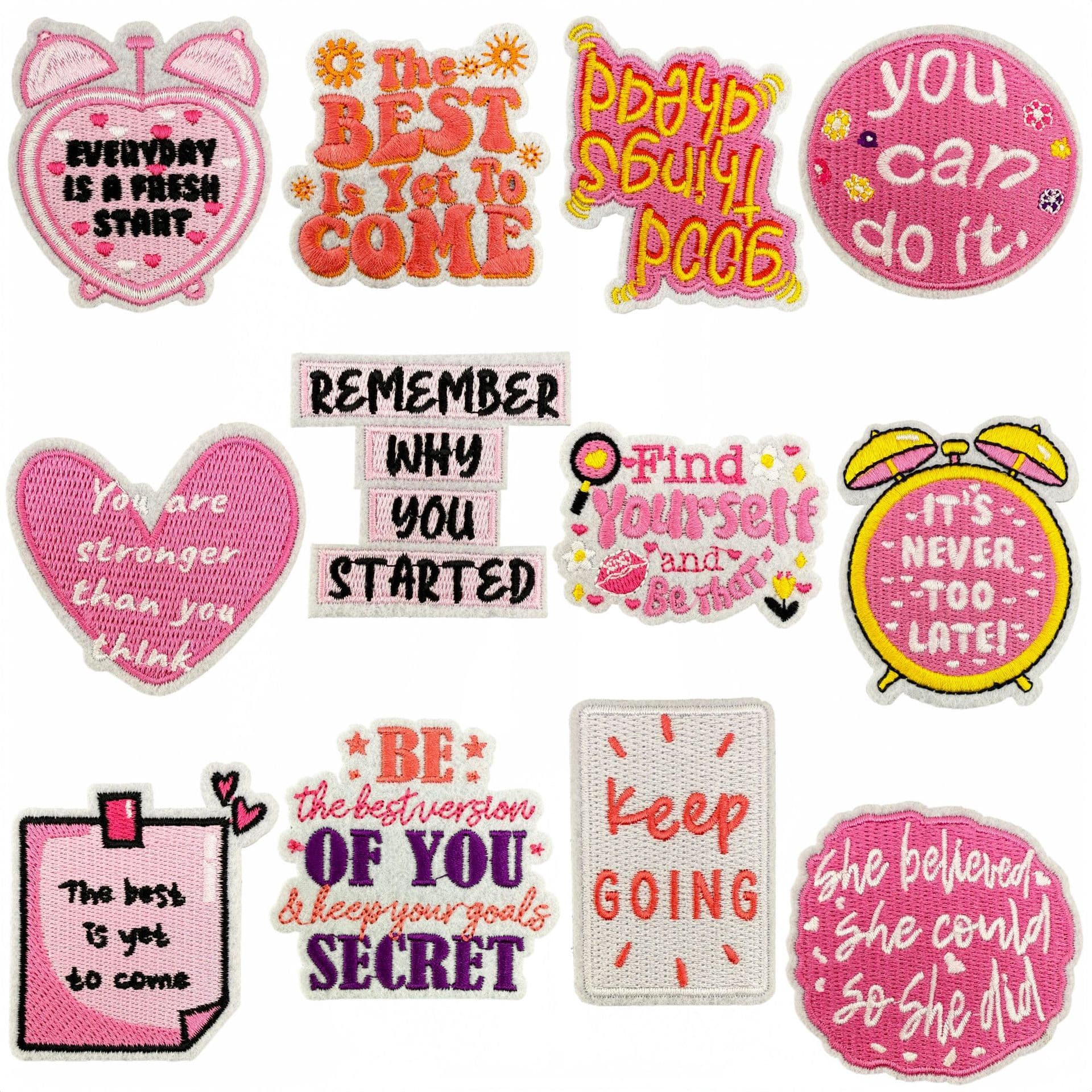 Pink Inspirational Cartoon English Embroidery Patches Embroidery Badge Iron-On Badge Patch Labels Bag Accessories Back Adhesive