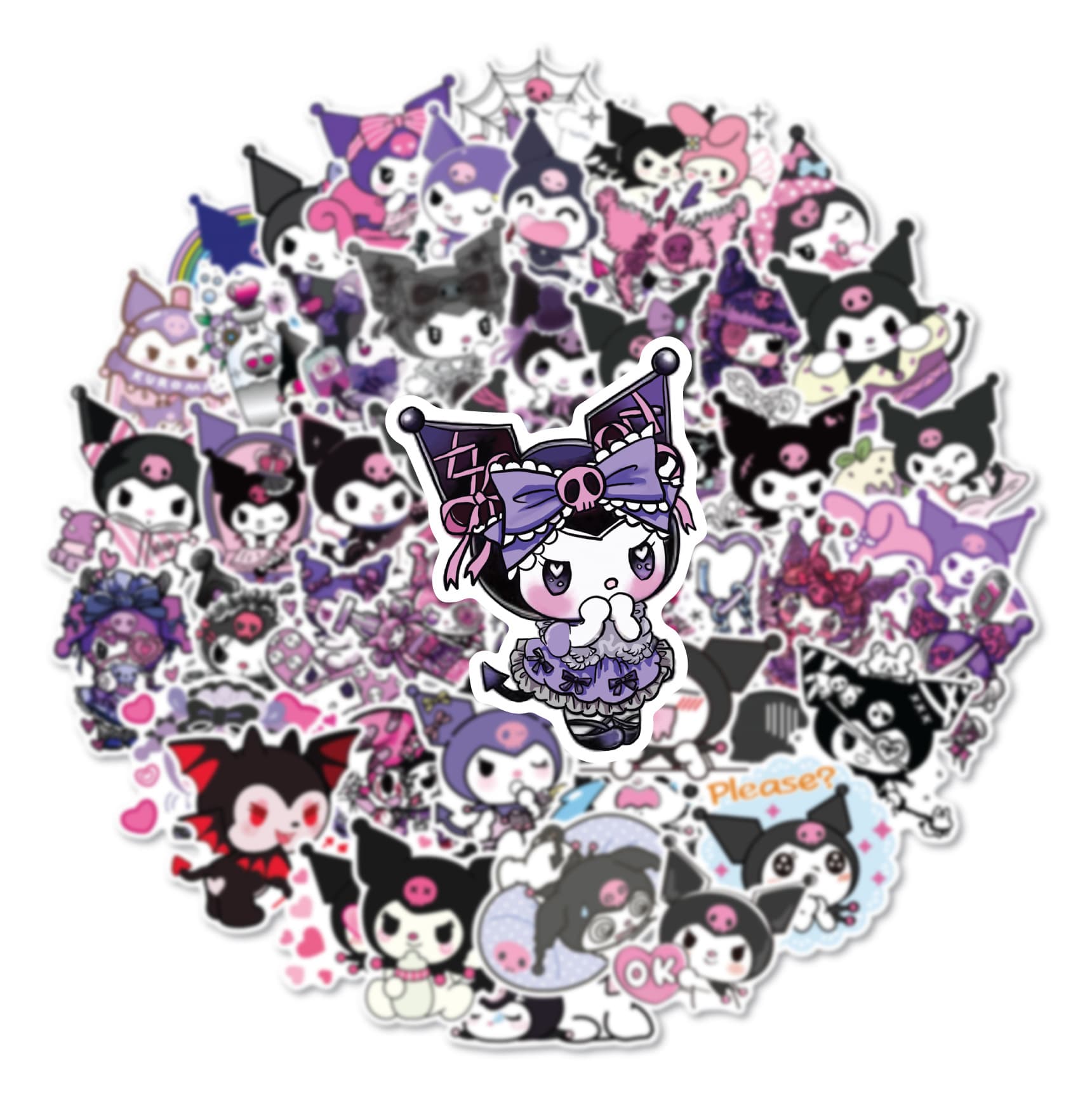 50-Piece Kuromi Stickers, Graffiti Laptop Stickers, Luggage Phone Decorative Stickers, Water Bottle Stickers