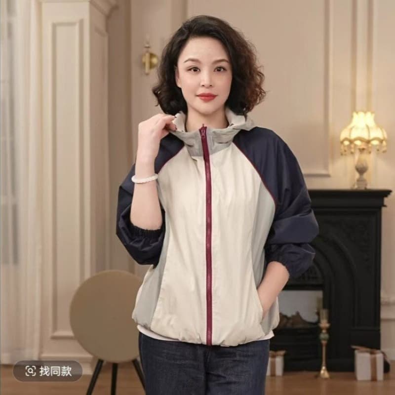 Two-tone Reversible Long-Sleeve Thin Hooded Jacket for Women 2026 Spring/Summer Loose-Fit Versatile Zip-Up Sun Protection Coat