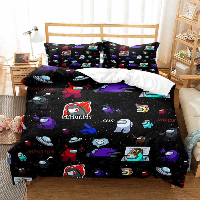Cross-border Amazon Wolf Killing/Cartoon/Game Digital Printing Quilt Case Pillowcase Bed Three-piece Set Wholesale for Foreign Trade