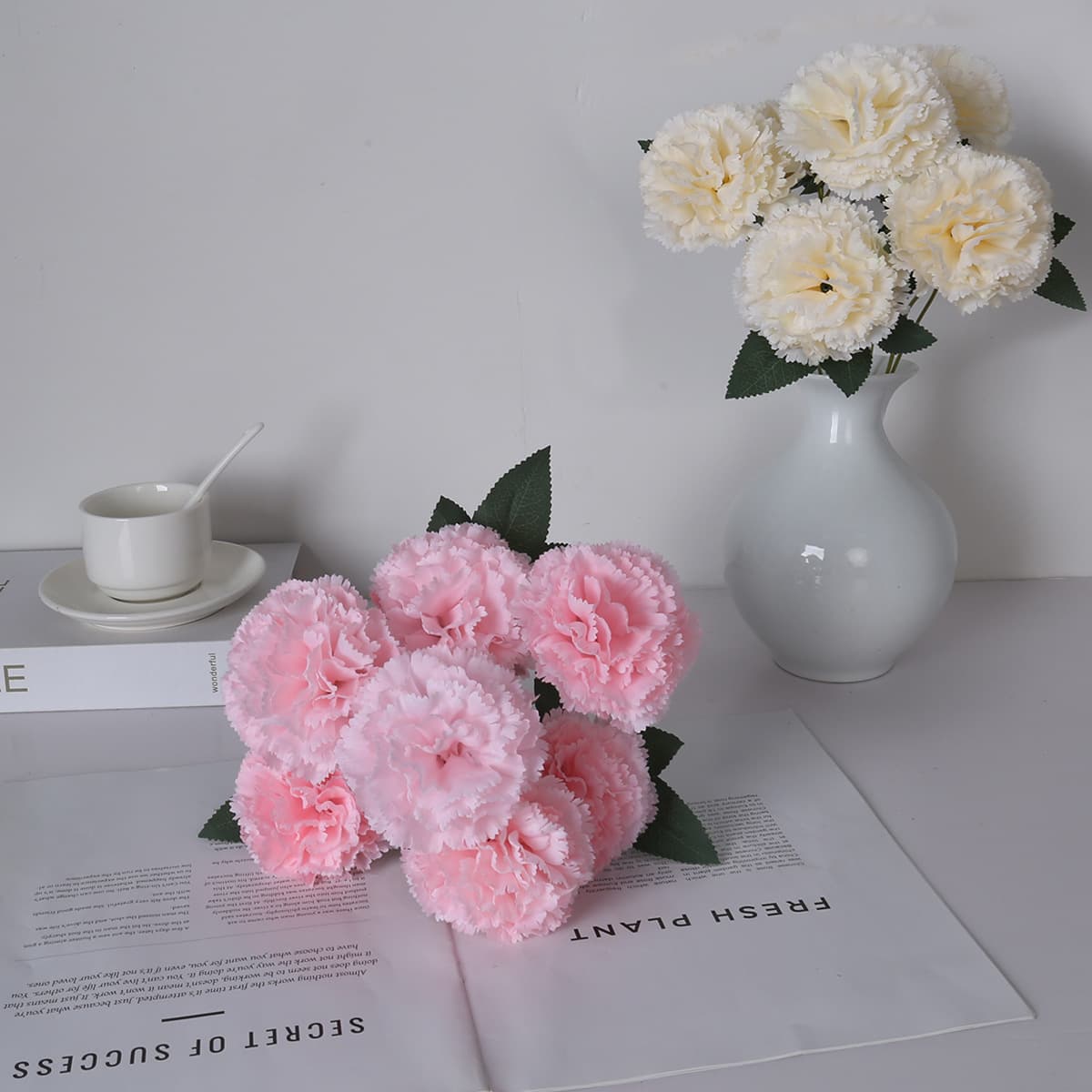 7-Head Bundle Artificial Carnation Single Stem Fake Flower Mother's Day Artificial Silk Flower Living Room Dining Table Home Decoration Flower Arrangement