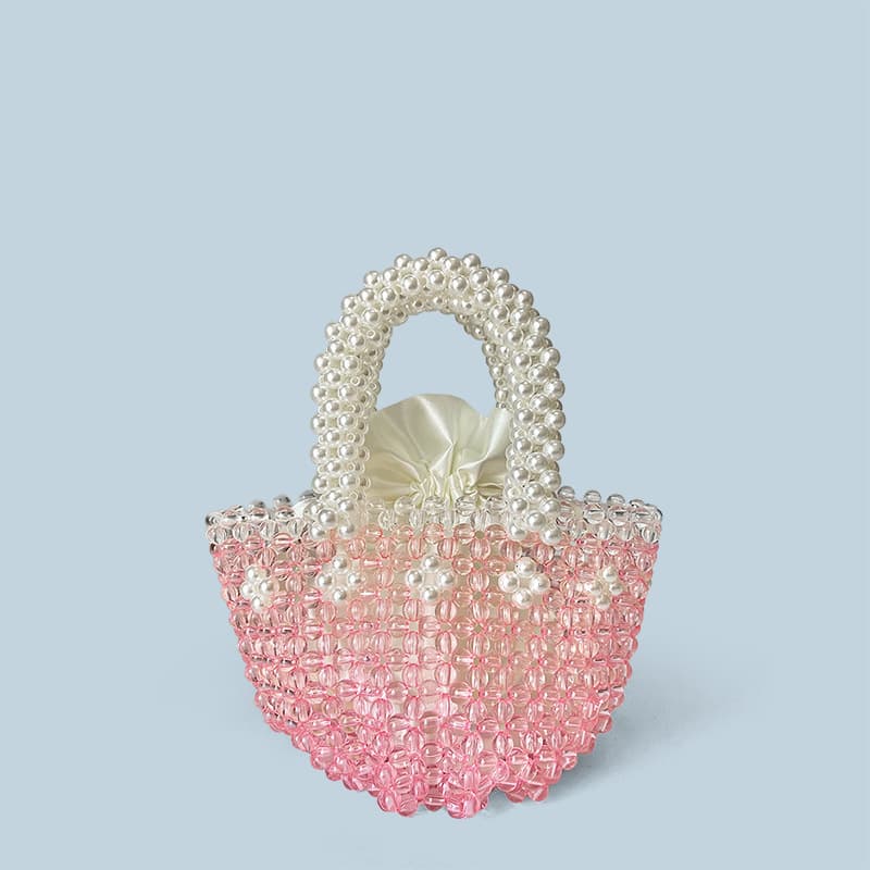 Customized 2024 spring and summer new beach bag beaded pink bead bag crystal bag hand-woven beaded bag