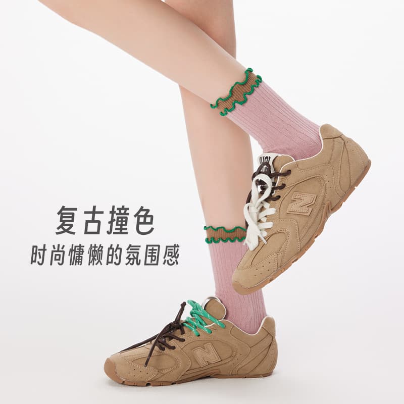 Lace Socks for Women Ins Internet Celebrity Ruffle Stacking Socks Spring Autumn Double Needle Contrast Color Mid-Calf Sweet Girl Socks