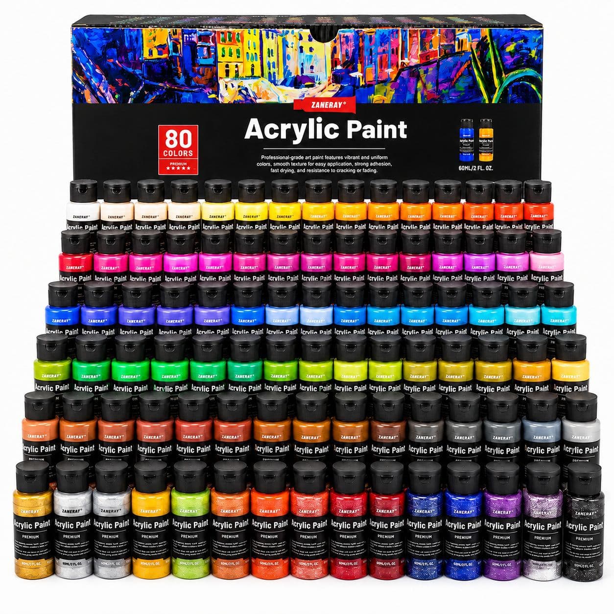 Cross-border 80-color acrylic paint 60ml bottle set for painting, hand-painting, art, DIY graffiti, wall painting, factory wholesale
