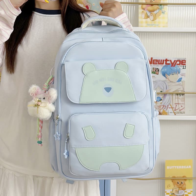 Mint Green Bear Good-Looking Backpack Healing Campus Primary and Secondary School Students School Bag Female Travel Backpack