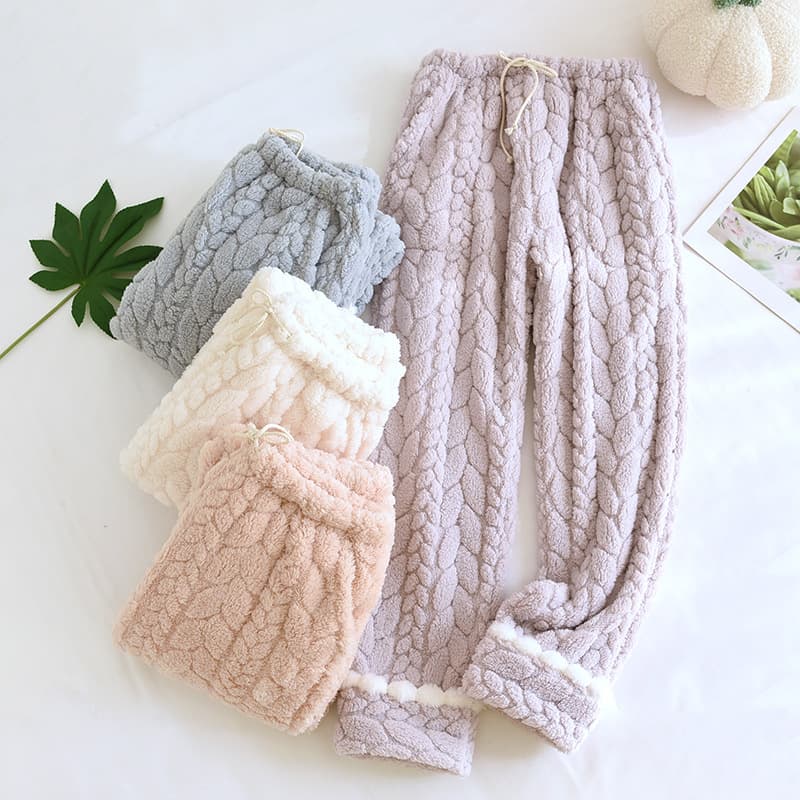 Women's Sleep Pants for Autumn and Winter, Fleece-Lined and Thickened Coral Fleece Warm Pants, Flannel Home Pants, Wearable Outside, Plus Size Long Pants