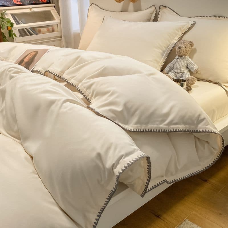 Light Luxury Style Premium Feel Washed Cotton 4-Piece Set, Solid Color Duvet Cover Sheet 3-Piece Set, Non-Pure Cotton All-Cotton Bedding