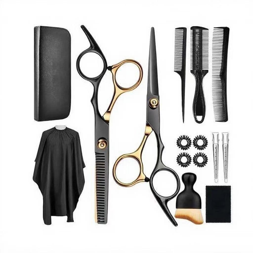 Black gold professional hairdressing scissors to cut bangs, flat teeth, hair scissors, thinning and cutting, high-end tool set