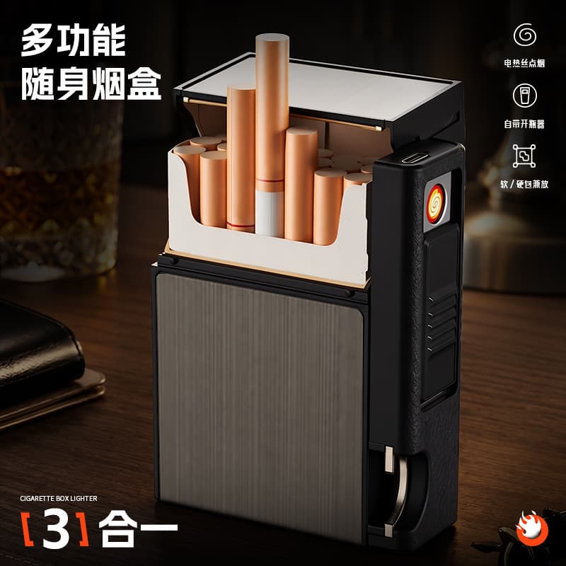 Best-Selling Sealed Cigarette Case with Built-in Charging Lighter, Metal Cigarette Case for King Size, Portable 20-Cigarette Holder