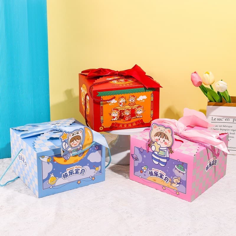Baby Box for 100-Day Celebration, First Birthday, Wedding Candy Box, Full Moon Wine Gift Box, Cartoon Souvenir Paper Box Wholesale