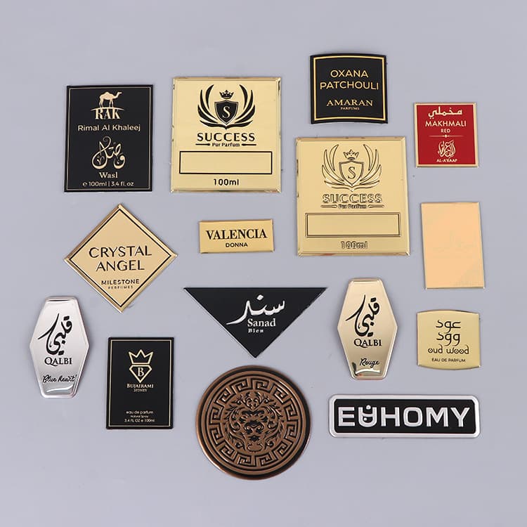 Hardware Stamped Glass Bottle Perfume Labels Vintage Nameplates Trademark Logo Metal Signs 3D Relief Perfume Tags