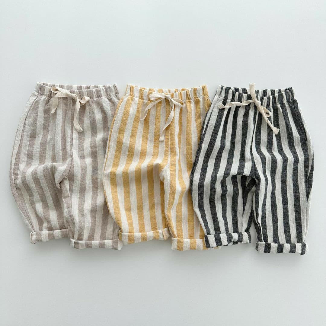 Korean-style New Summer Children Cotton Elastic Waist Striped Drawstring Loose Casual Pants for Boys and Girls