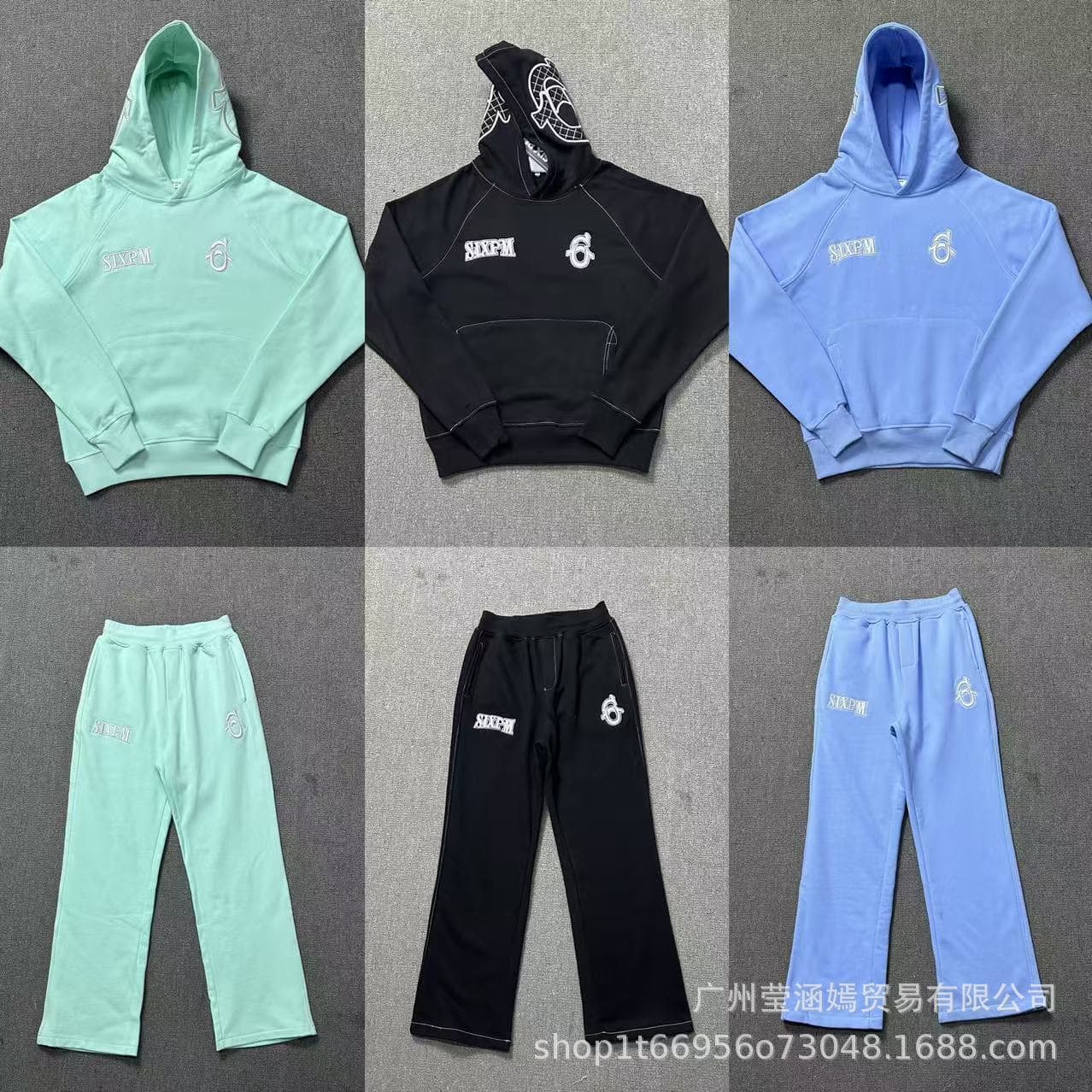 6PM Drill Embroidered Letter Hip-Hop Fleece Pullover Hoodie and Sweatpants Men's Trendy Tracksuit Set Outerwear