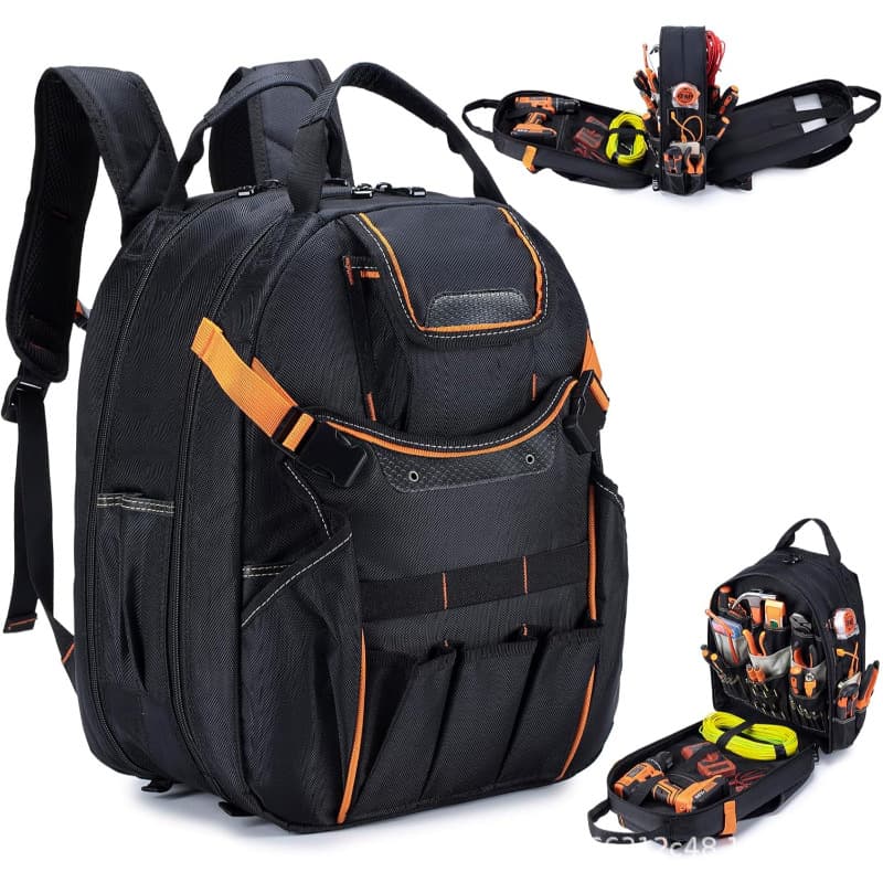 Men's Heavy-Duty Tool Backpack, Multi-Pocket Large Capacity Storage with Dividers, Durable for Electrician, Construction, and Mechanical Work