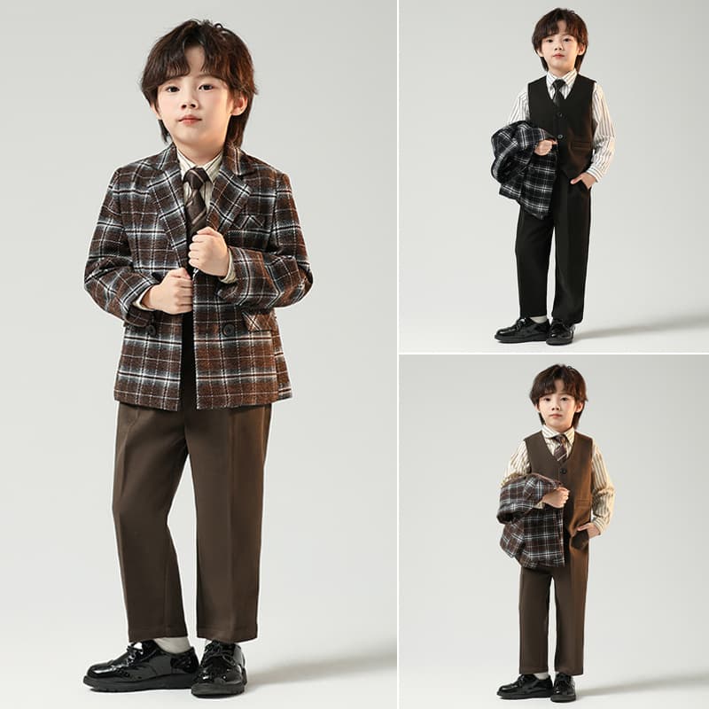 Children's casual suit set, boys' flower girl/boy dress, wedding attire, piano performance costume, emcee's little suit jacket
