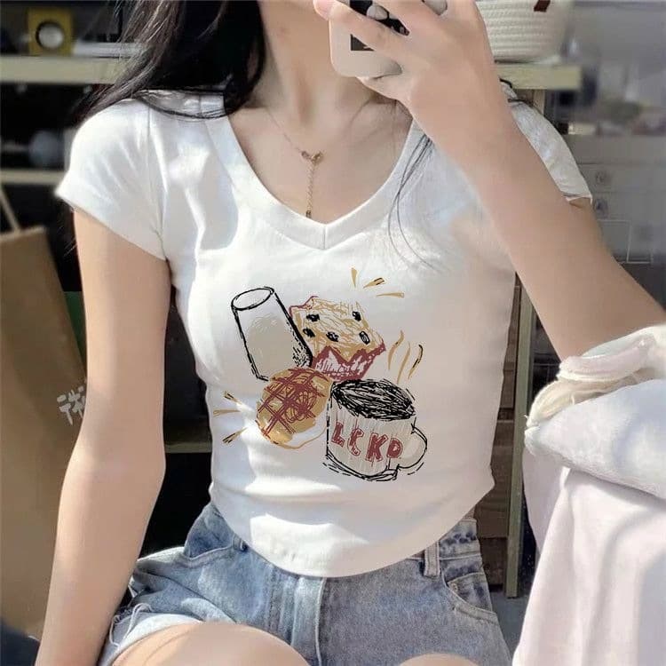 Ling Zhengjian White Arc Hem Short Sleeve T-Shirt Women's Summer Slim Fit Sexy Chic Short Versatile Top