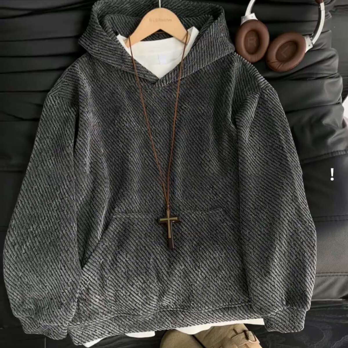 Small Fragrant Style Striped Knit Hooded Sweatshirt Men's Autumn/Winter American Heavyweight Hoodie High-end Zebra Print Jacket