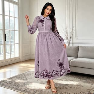 AB312 2023 Eid al-Adha Ethnic Print Turn-Down Collar Dress Party