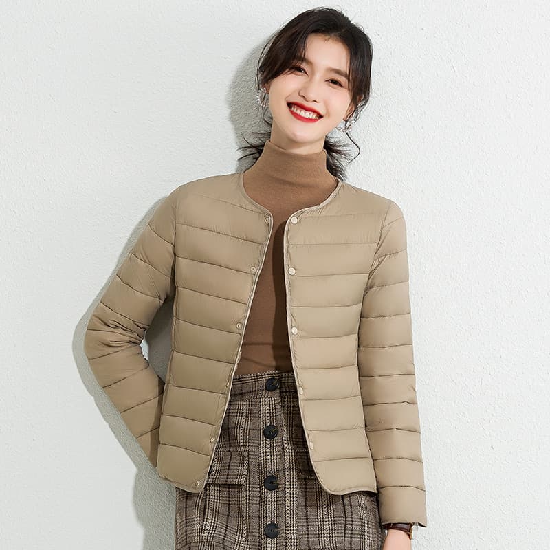 Round Neck Lining Cotton Jacket Women Winter New Slimming Base Layer V-Neck Solid Color Slimming Warm Short Lightweight Small Cotton Coat