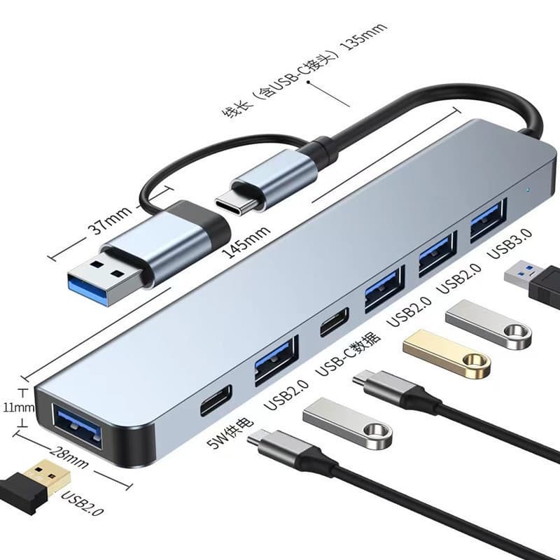 Cross-border Dual-Head 7-in-1 USB Hub 3.0 Expansion Dock Laptop Type-C 1-to-7 USB Expander