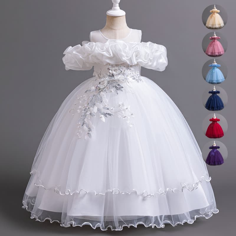 Girls Flower Girl Dress Long Princess Dress Children's Tulle Skirt Birthday Party Gift Dress Wholesale