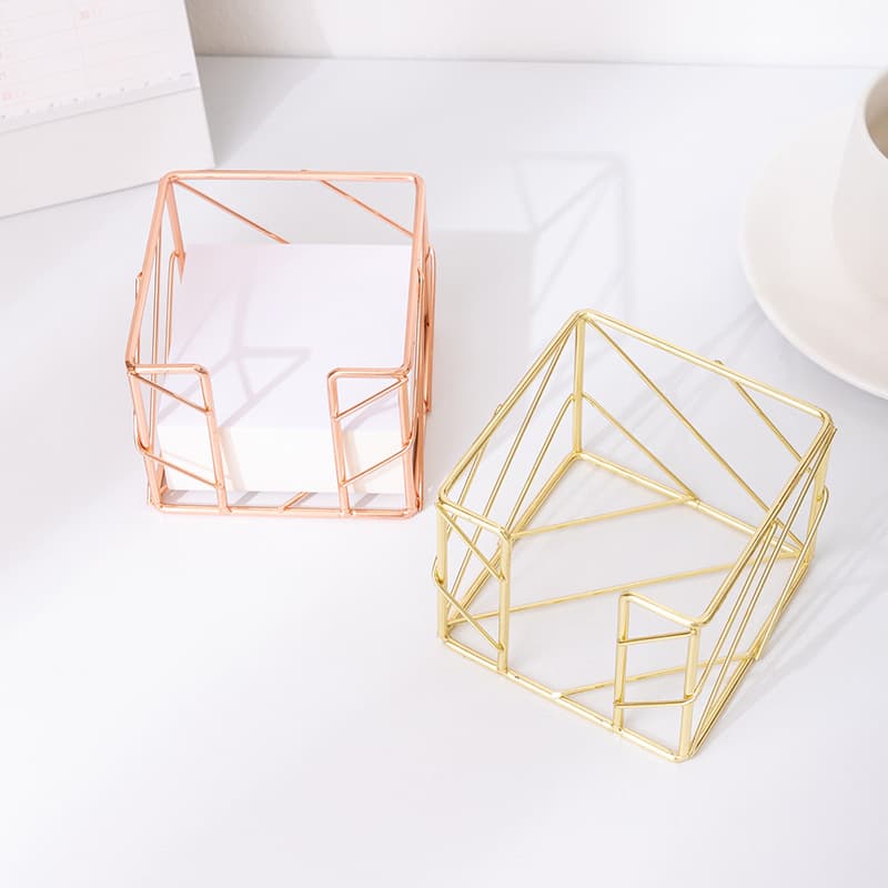 Mingqiang Cross-border Openwork Iron Craft Rose Gold Sticky Note Box Metal Desktop Office Storage Supplies