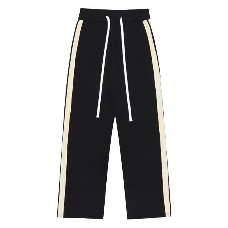 Korean Style Women's Sports Pants Autumn Fleece Lined Loose Straight Leg Pants Thickened Casual Wide Leg Pants Black Winter Patchwork New Student