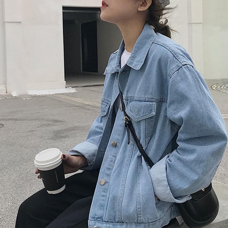 Denim Jacket Women's Spring New Korean Hong Kong Style Loose Versatile Slimming Light Color Short Jacket Top
