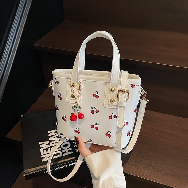 Cross-border 2025 New Cherry Portable Fashion Bag Handbag Large Capacity Cute Commuting Shoulder Tote Bucket