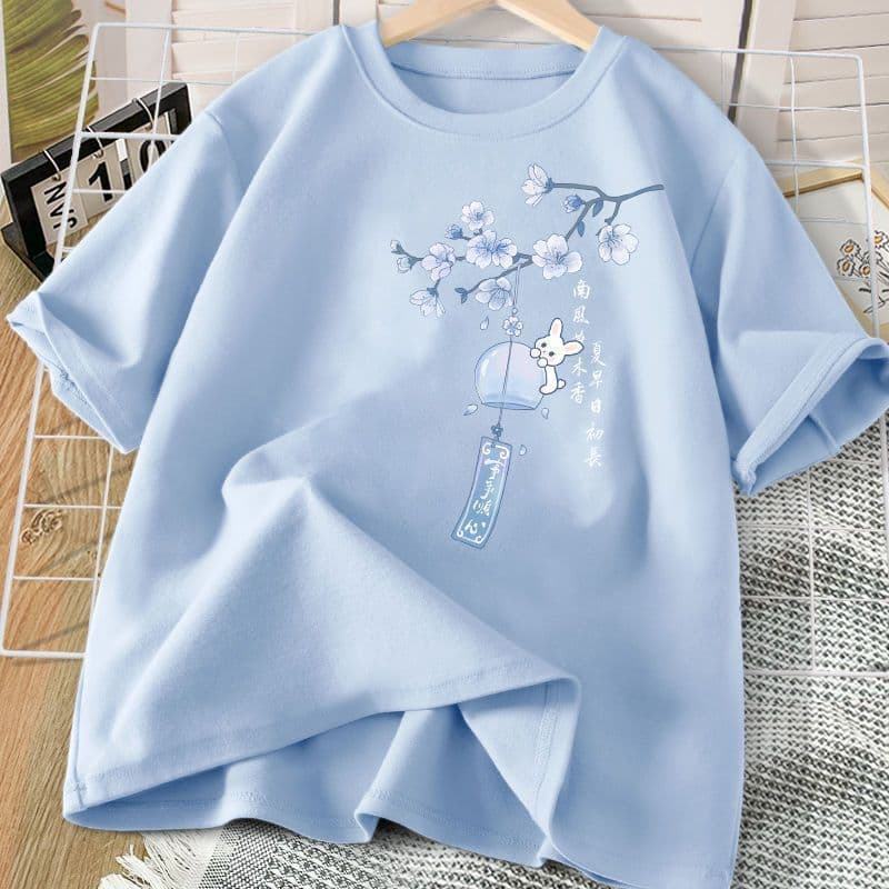 Chinese Style Short Sleeve T-Shirt for Women 2025 New Student Petite Casual Summer Loose No Hood Top