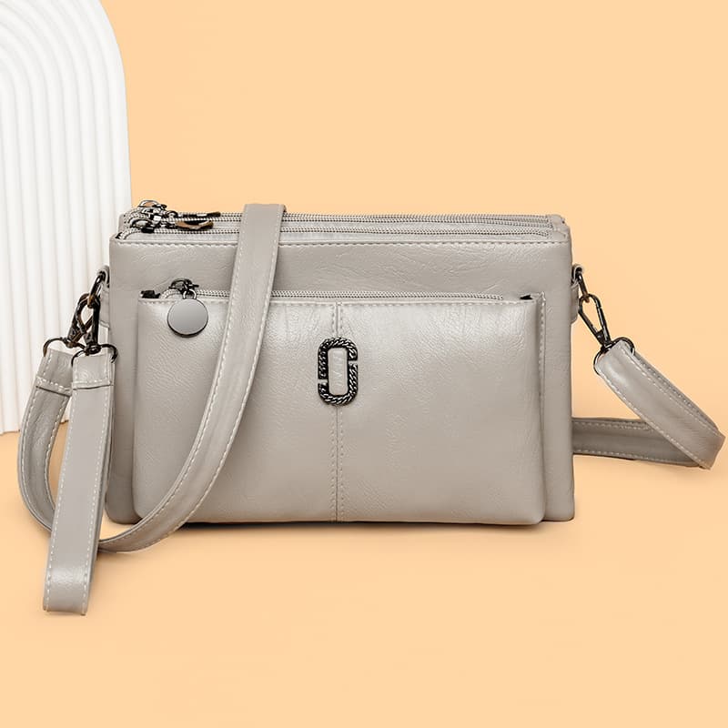 Fashionable Multi-Layer Ladies Shoulder Bag Handheld Crossbody Phone Wallet Soft PU Leather Large Square Bag Zipper Closure