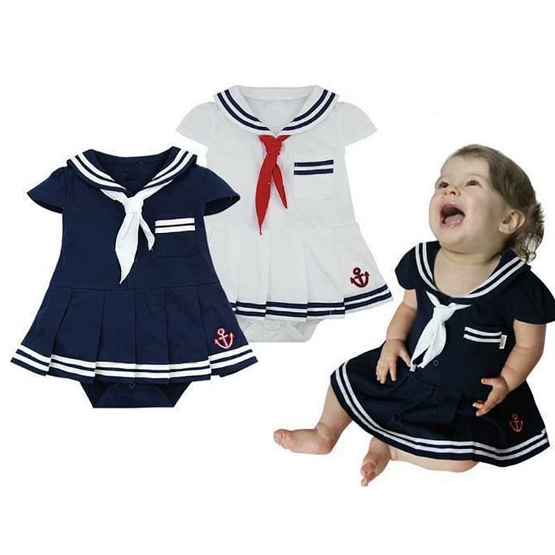 Summer Baby Short-Sleeved Jumpsuit for Girls, Navy Romper/Jumpsuit