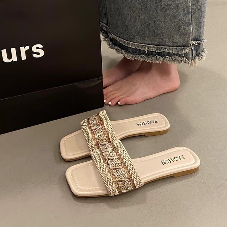 Chanel-style Women's Open-toe Sandals 2025 Summer New Collection, Soft Sole Square Toe, Visually Slimming, Beach Vacation Sandals