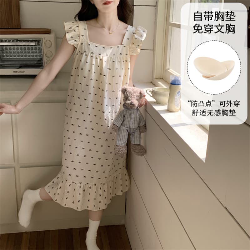 2025 Summer New Cross-Border Hot Sale [With Padded] Sleep Dress Cloud Cotton Pajamas Short Sleeve Dress Casual Wear Outdoors