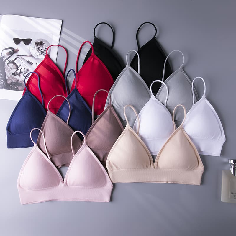Thin French Triangle Cup No Steel Ring Non-marking Underwear Large Chest Small Comfortable Sleep Sexy Deep V Beautiful Back Bra