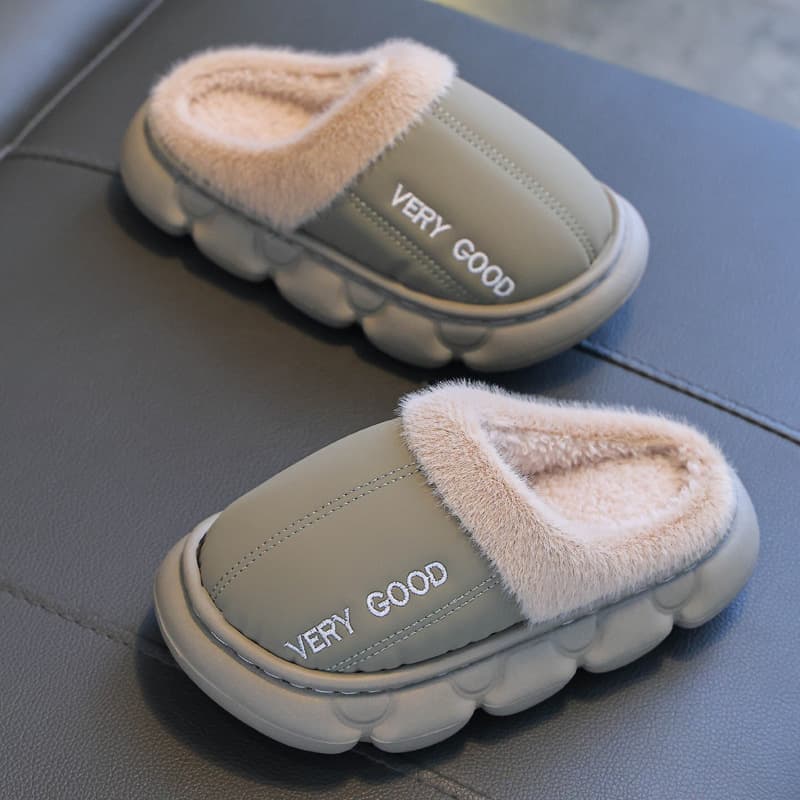 Children's Cotton Slippers Winter Leather Waterproof Non-Slip Boys and Girls Home Indoor Household Baby Kids Cotton Slippers