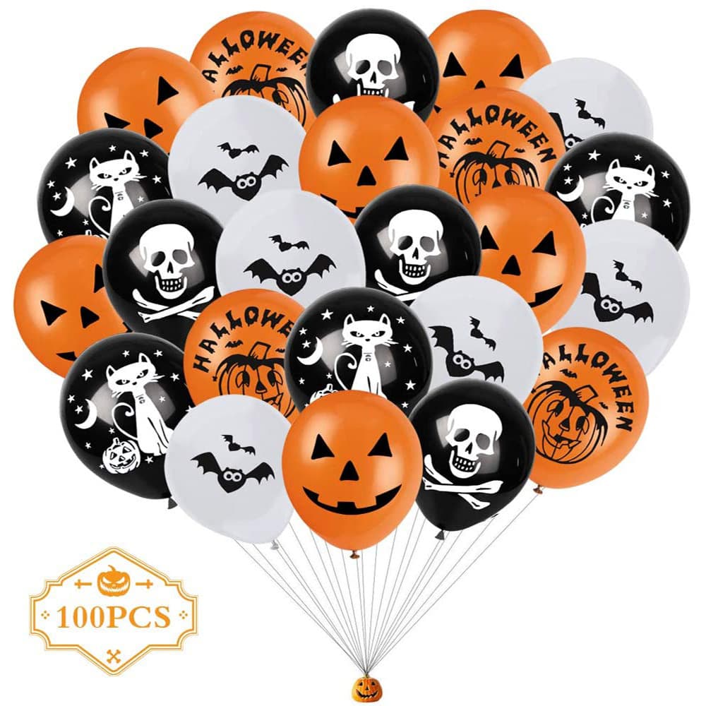 Halloween Balloons Cross-Border Decorative Balloons Witch Skull Pumpkin Head Latex Balloons Black Ghost Festival Party Balloons