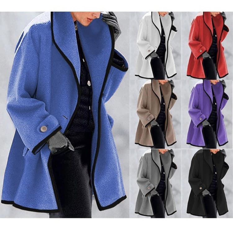 European and American Women's Fashion Autumn/Winter Multi-color Round Neck Loose Hooded Wool Coat Amazon Color Block
