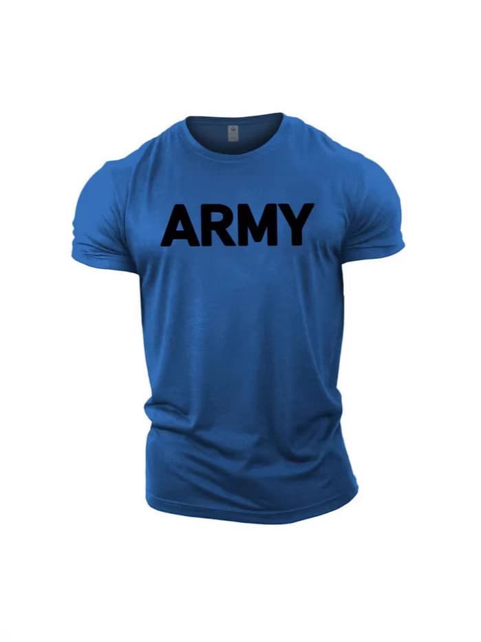 Cross-border foreign trade AliExpress ARMY series 220g pure cotton T-shirt round neck men's muscle fitness bodybuilding T-shirt