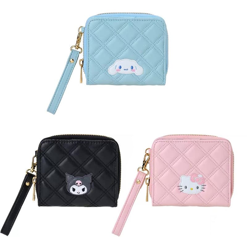 Cute Kuromi Short Wallet for Female Students, Three-Fold Photo Card Holder, JK Style, Adorable Hello Kitty Pink Zipper PU