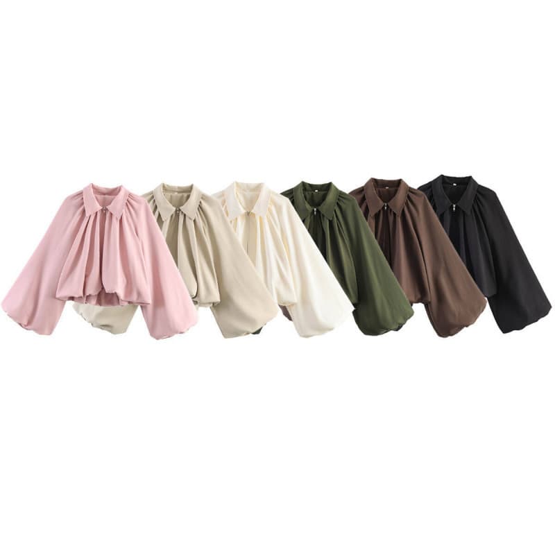 2026 spring European and American cross-border women's clothing 6-color lapel balloon sleeve bomber jacket w107 8890