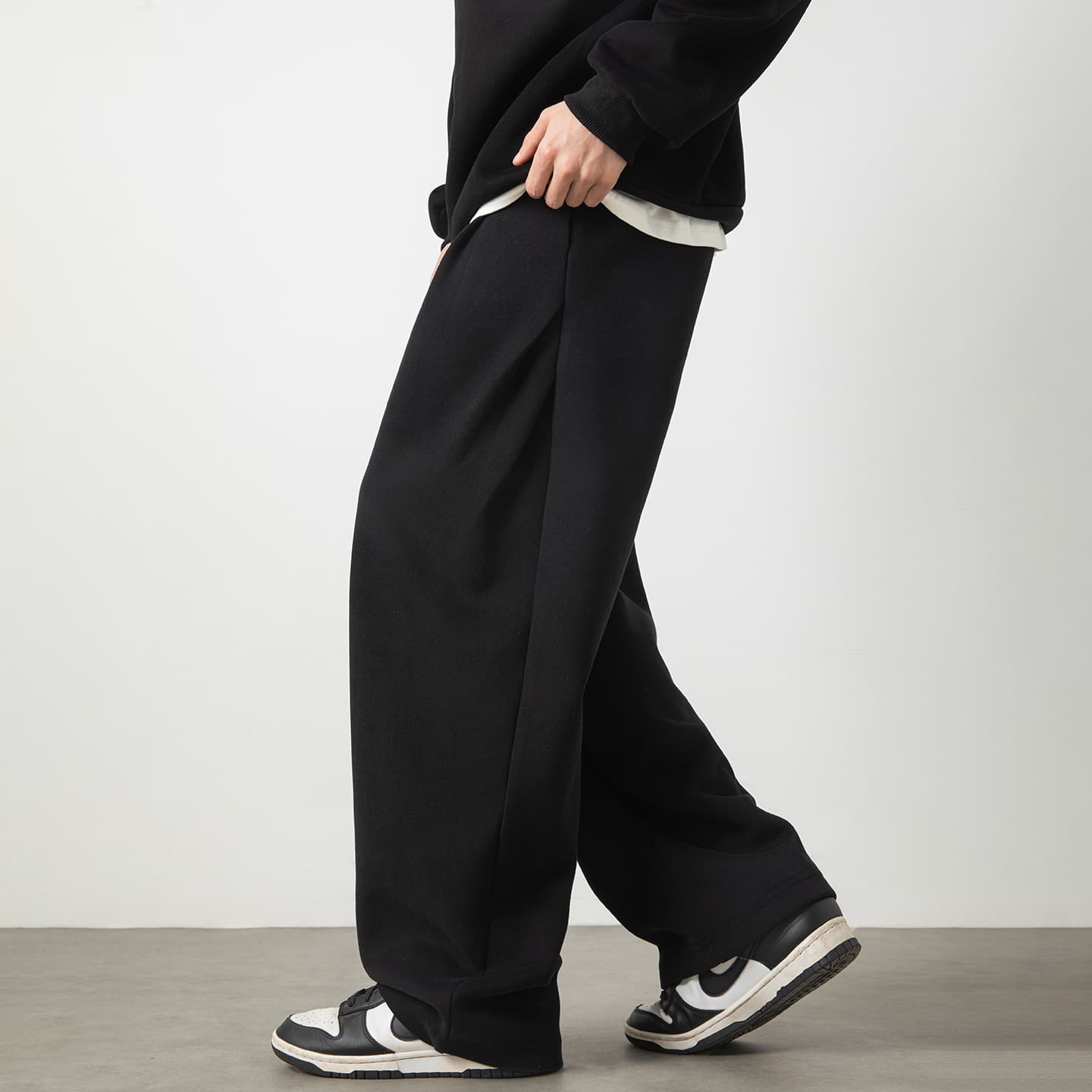 Side pleated straight-leg slightly wide casual pants spring loose silhouette versatile sweatpants trendy brand sports long pants q