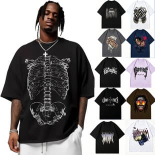Cross-border 350g Heavyweight Pure Cotton Men Women Short Sleeve T-shirt American Vintage Oversize Loose Trendy Brand Round Neck Top