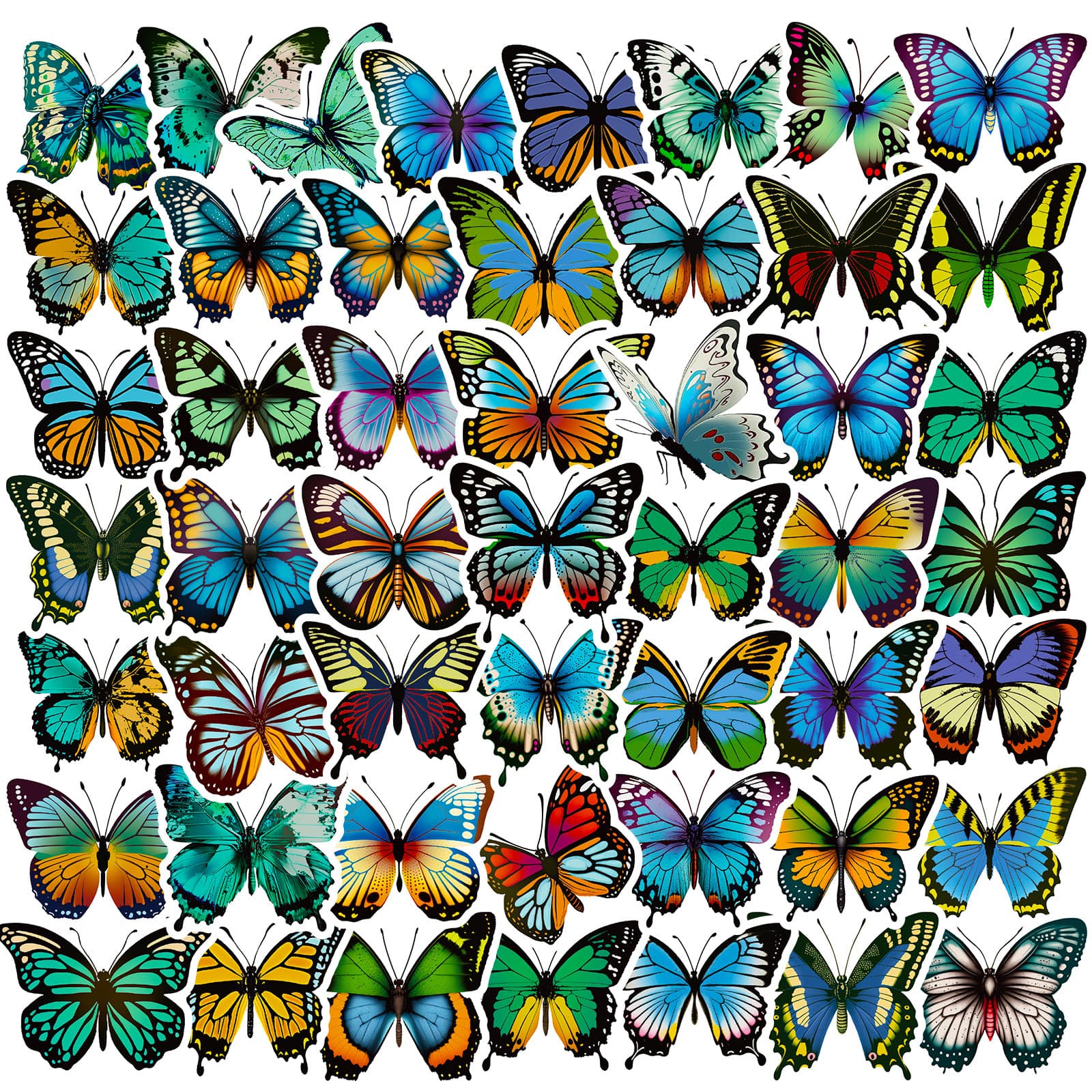 Blue Flower Butterfly Stickers 50 Sheets Colorful Graffiti Butterfly Decals Easy Apply Removable Printed Sticker Sheets