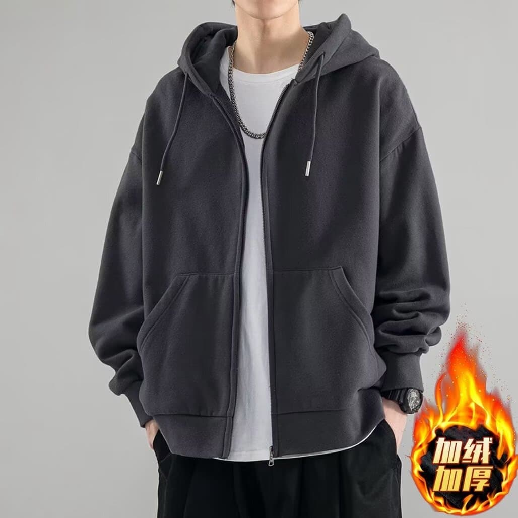 Trendy Loose-Fit Hooded Cardigan Sweatshirt American Style Versatile Simple Jacket Student Spring Autumn New Arrival 2024