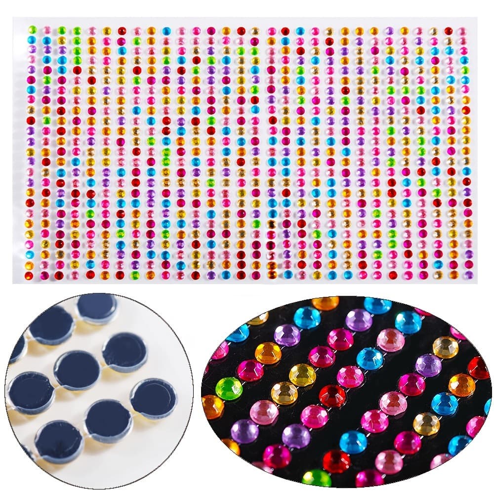 Kids Colorful Diamond Sticker Craft Round Crystal Gem Stickers Face Decals Phone Decorative Stickers