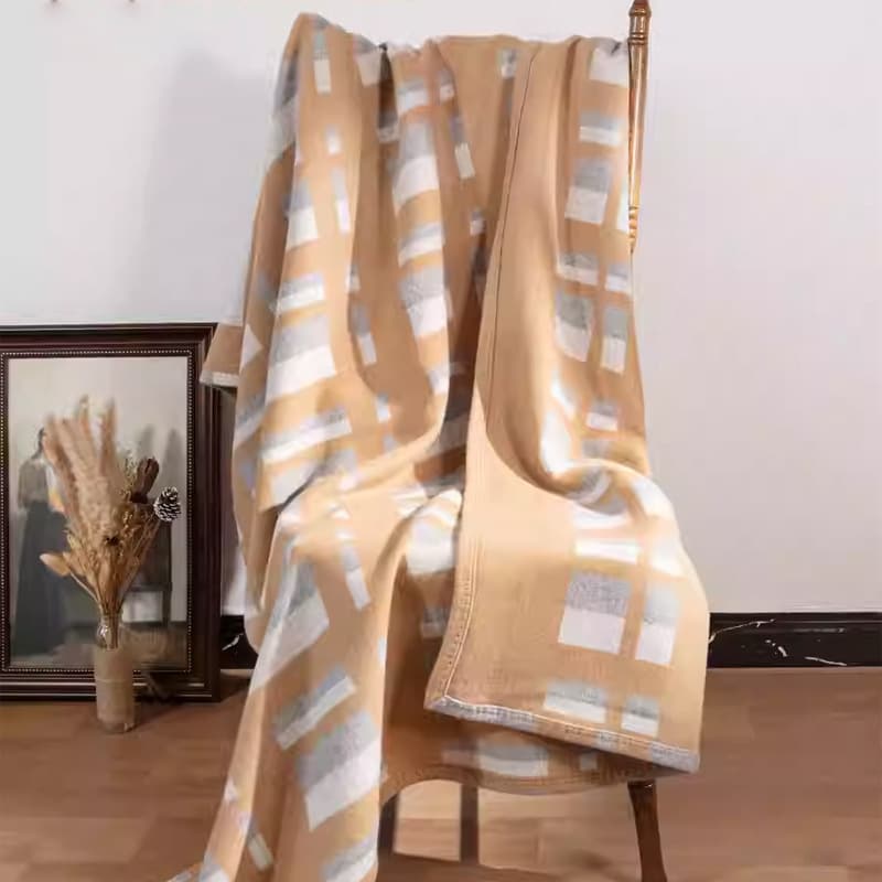 Nordic Retro Style Pure Wool Knit Blanket, Alternative Double-Sided Striped Blanket, Sofa Throw Office Nap Blanket