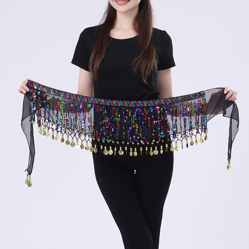 Oriental Dance Hip Scarf Women Belly Dance Practice Belt Chiffon Sequins Performance Hip Scarf Dance Hip Scarf Wholesale