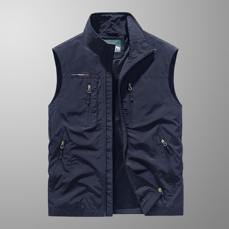 Men's stand-up collar vest, loose fit, plus size, cross-border style, fishing vest, versatile, trendy, multi-pocket cross-border casual vest