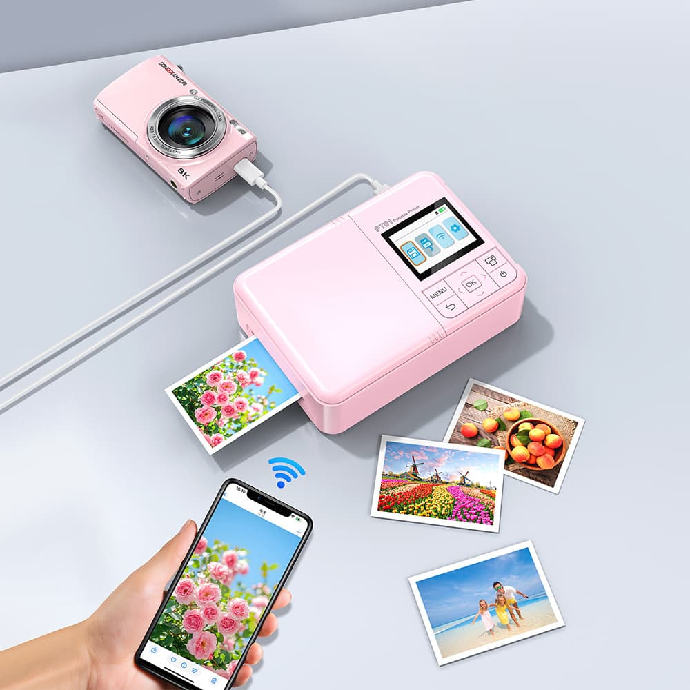 Portable Pocket Photo Printer for Phone and Camera, Mini Inkjet Photo Printer 50×90mm, TikTok Compatible